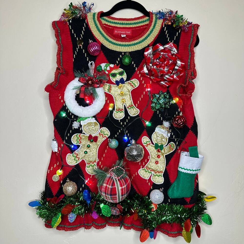 Ugly Christmas Sweater Vest LIGHTS UP Tacky Tinsel Xmas Party Winner Size Medium